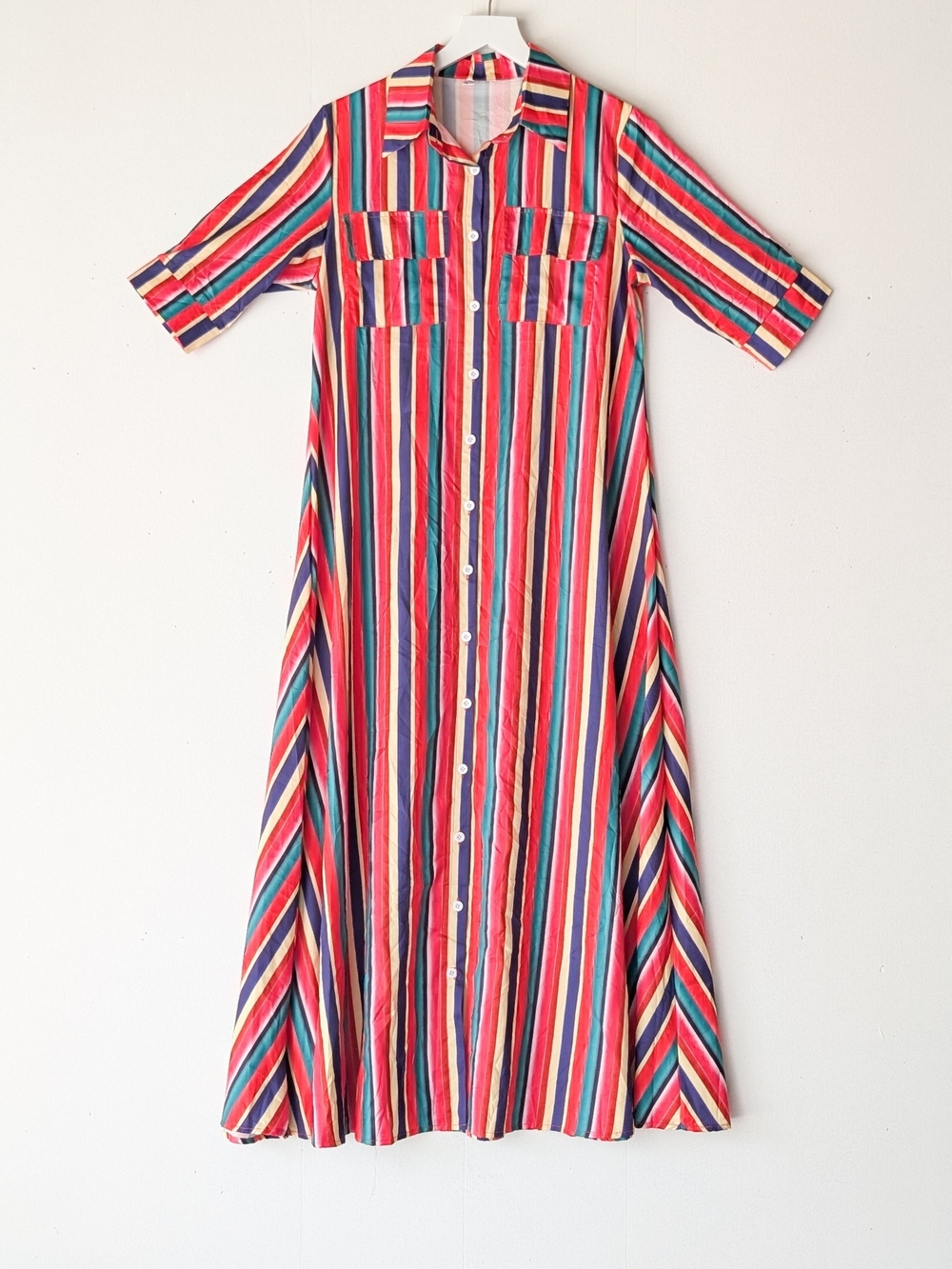 Rainbow Fiesta striped button-down Shirt maxi Lightweight Travel Size Large - Picture 1 of 6